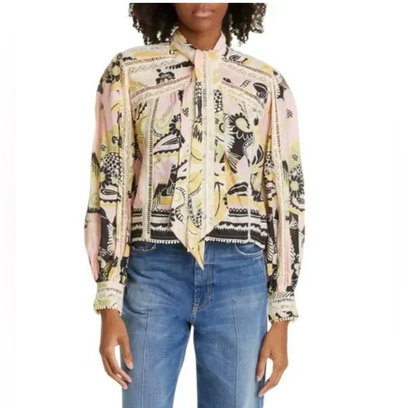 FARM Rio Tops - NWOT FARM Rio Pink and Yellow Patterned Blouse